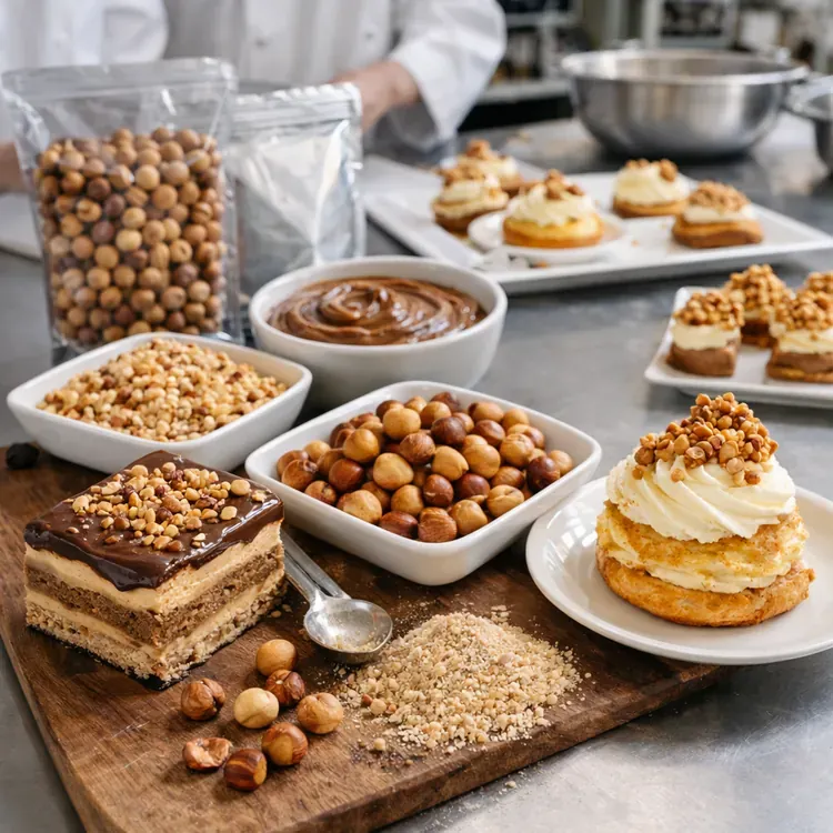 Hazelnut ingredients for pastry schools illustration